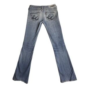 Express Slim Bootcut Jeans Womens 0R Blue Medium Wash Low Rise Stretch Denim